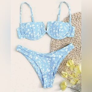 Light blue bikini with white flowers